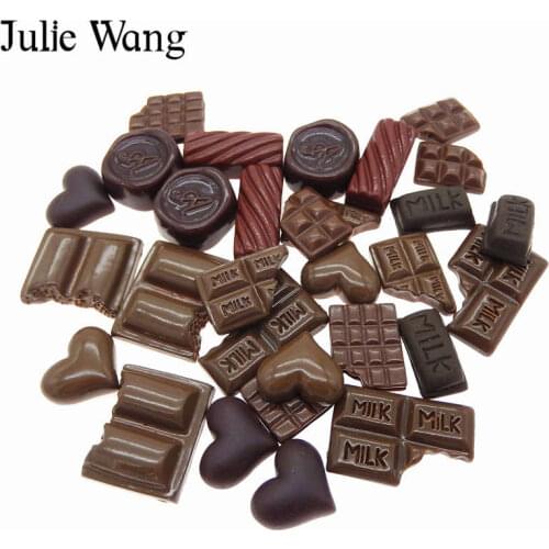 Julie Wang 30PCS Mixed Resin Milk Heart Chocolate Bread Food Cabochon Slime Charm Phone Decoration Jewelry Making Accessory
