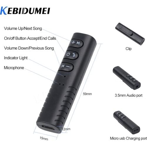 Kebidu Bluetooth Receiver Adapter Dongles for Speaker Car Aux 3.5mm jack Hands free Auto Receiver Music Car no transmitter