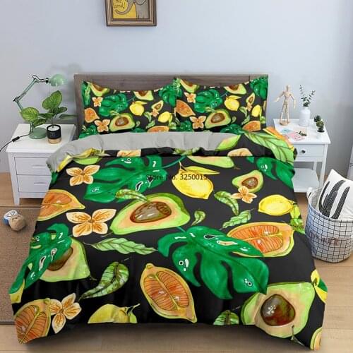 Green Fruits Avocado Bedding Set Bedroom Decor Duvet Cover and Pillowcase 2/3pcs for Children Single Double Cartoon Bedclothes