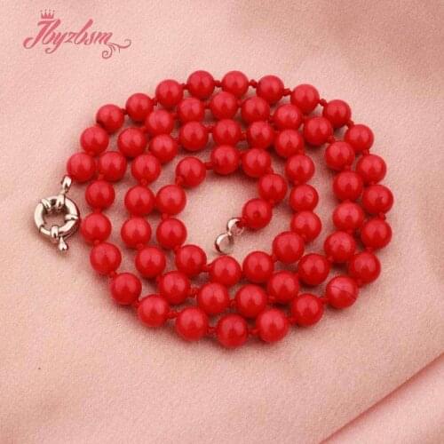 Round Rondelle Drop Red Coral Women Necklace Natural Stone Beaded Necklace for Women Wedding Christmas Birthday Gift 17"