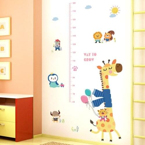 Cute Cartoon Sleeping Giraffe Wall Stickers Height Ruler Measure Childrens Room Kids Room Nursery for Party Wall Decoration