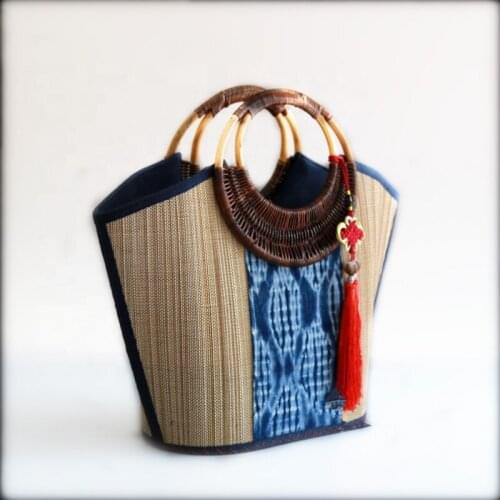 Featured craft stitching bamboo bag collection bag pure hand-made