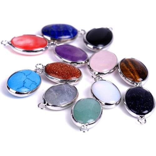 Fashion 13X18mm Oval Stone Healing Pink Blue Green Crystal Quartz Pendant Wholesale Charms for Necklace Craft Jewelry Making