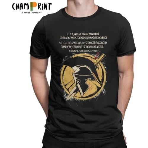 Mens The Spartan Epitaph T Shirt Sparta Helmet 100% Cotton Tops Casual Short Sleeve Round Collar Tee Shirt Plus Size T-Shirts