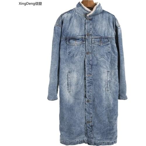 XingDeng Winter thicken warm wool mens cowboy jackets high quality casual brand top dust coat blue fleece clothes lengthen