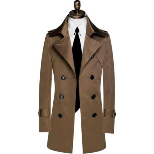 Mens trench coats brown spring autumn man double breasted long coat men clothes slim casual overcoat long sleeve big size S- 9XL