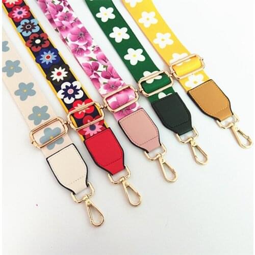 3.8cm width bag belt Shoulder strap accessories nylon flowers pattern printing Inclined shoulder bag handle 80~130cm adjustable