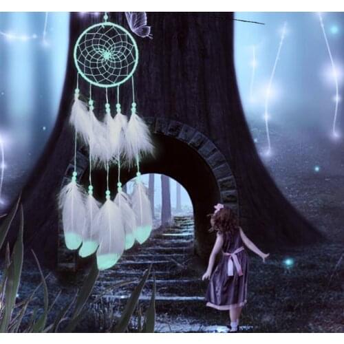 Night Lights Wind Chimes Handmade Dream Catcher Net With Feathers Wall Hanging Dreamcatcher Craft Gift Home Decoration