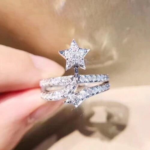 925 Silver New Creative Small Fresh Micro-inlaid Five-pointed Star Fashion Engagement Ring For Girl Exquisite Jewelry Wholesale