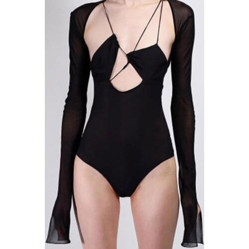 New Ladies Sexy Deep V-neck Bodysuits Short Section Slim Lace Long Sleeve 2021 Spring Fashion Popular Casual Sport Jumpsuits