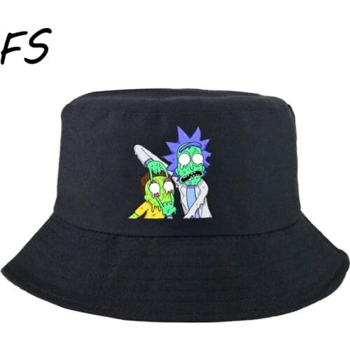 Japanese Anime rick Black Bucket Hat women beach Sun Hat Street Fisherman hat панама outdoor Cap men and woman Hip Hop Caps pana