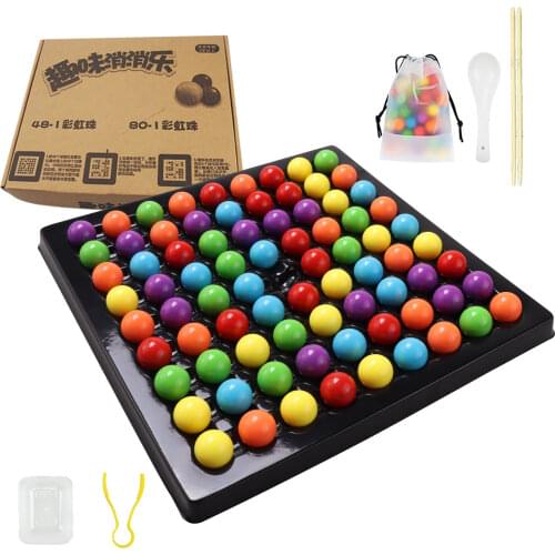 Puzzle Chess Board Games Set Kids Adults Interaction Rainbow Ball Elimination Game with Storage Bag Clips Xmas Gift for Children