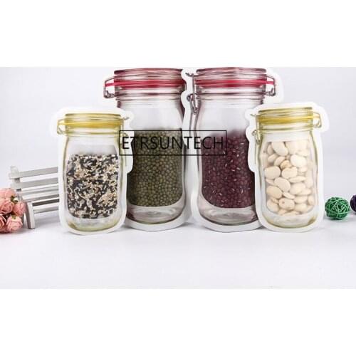 Mason Jar Shaped Plastic Self-sealing Bag Clear Mason Bottle Modeling Zipper Snacks Storage Bag 500pcs/lot