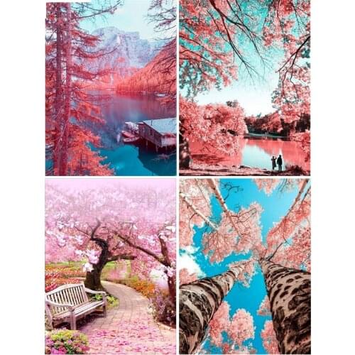 Full Diamond 5D DIY Diamond Painting "Japanese Pink Tree Sakura" Cross Stitch Rhinestone Mosaic Art Embroidery Home Decoration