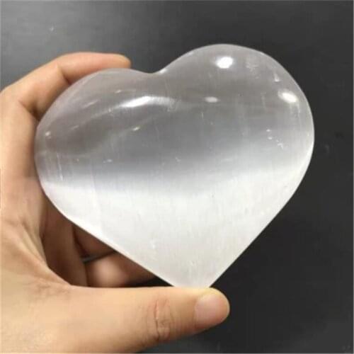Natural white selenite heart shaped folk crafts healing crystal for gift
