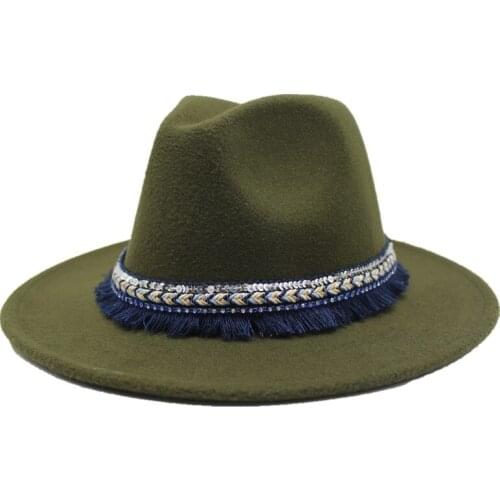 Seioum 14 Colors High-Q Wide Brim Wool Felt Jazz Fedora Hats for Men Women British Classic Trilby Party Formal Panama Cap Floppy