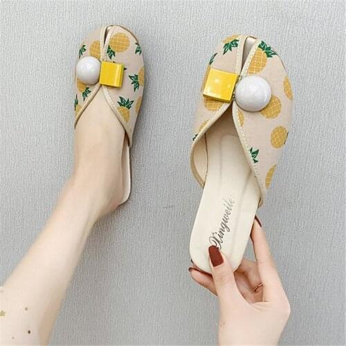 Summer Slippers Shoes Women Cute Pineapple Print Flats Flip Flops Slip On Open Toe Slippers Non Slip Female Beach slides Shoes