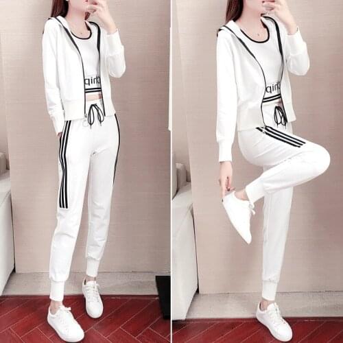 White Tracksuits Womens Spring Jacket Vests Sweatshirts For Women Three-piece Suit Oversized Clothes Sports Suit For Fitness