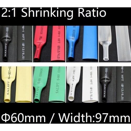 Dia 60mm (Width 97mm) Heat Shrink Tube 2:1 Polyolefin Thermal Cable Sleeve Insulated Wire Protector Wrap DIY Connector Repair