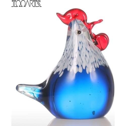 Tooarts Small Chicken/ Rooster Glass Sculpture 3 colors optional Home Decor Handmade Ornament Gift Animal Craft