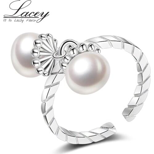 Vintage natural freshwater pearl ring 925 silver jewelry for women,double pearl ring fine jewelry high quality girl gifts