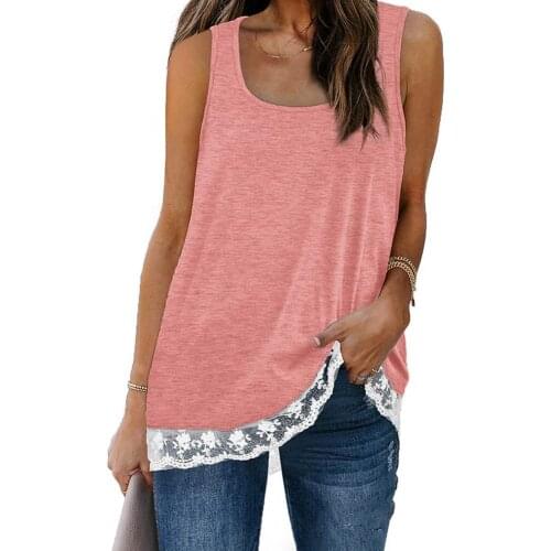 Women Tshirt Vest Square Neck Lace Hem Summer Female Tanks Top Tee Shirt Loose Shoulder Strap Sleeveless Lady Vest T-shirt