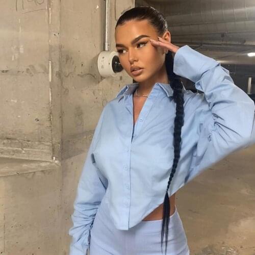 2021 Autumn Winter Chic Women Sexy Casual Solid White Blouses Long Sleeve Short Shirt Streetwear Vacation Party Crop Tops Female