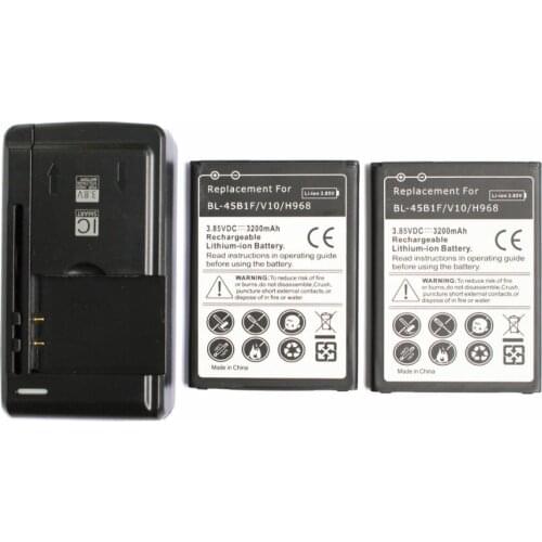 2x 3200mAh BL-45B1F 3.85VDC Replacement Li-ion Battery + Universal USB Wall Charger For LG BL-45B1F / V10 / H968