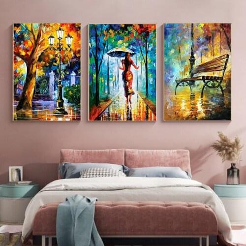 Abstract Landscape Forest Street Rainy Canvas Paintings Posters and Prints on The Wall Art Pictures for Living Room Cuadros