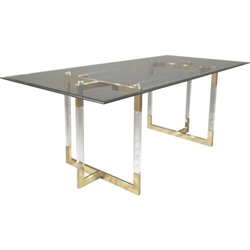 ChinaFurniture Alternative Processing Factory, Modern Light Luxury Glass Countertop, Stainless Steel Foot Bracket Dining Table