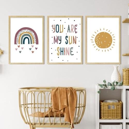 Bohemia Rainbow Sunshine Cartoon Posters Nursery Canvas Painting Children Wall Art Print Picture Living Room Interior Home Decor