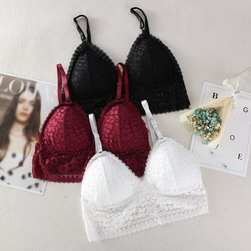 Women Bra Sexy Deep V Thin Shoulder Strap Ladies Underwear Triangle Cup Jacquard Solid Color Hollow Tube Top