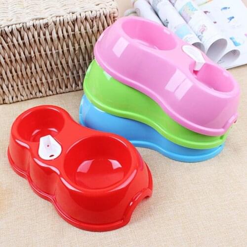 For Cat Dog Pet Portable Pet Feeder Plastic Dual Port Automatic Feeder Water Drinking Feeding Basin Bowls without Bottle 135gc