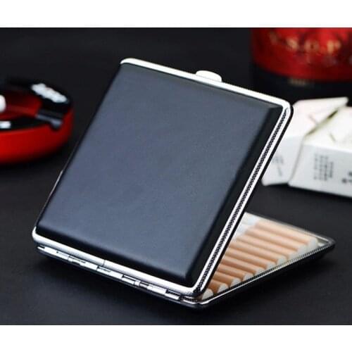 1Pcs Double Sided Flip Open Cigarette Case Gift 20 Cigarette Case Storage Holder Aluminum Storage Box Metal Frame Faux Leather