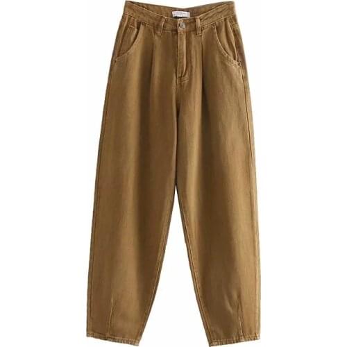 Dave&Di 2020engand vintage solid candy Turnip denim pants harem mom high waist jeans woman loose boyfriend jeans for women