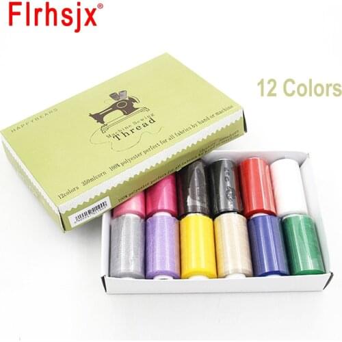 FLRHSJX 12 Colors Polyester Thread 350m 40/2 Sewing Thread Spools for Hand Needlework Home Sewing Machine Sewing Accessories