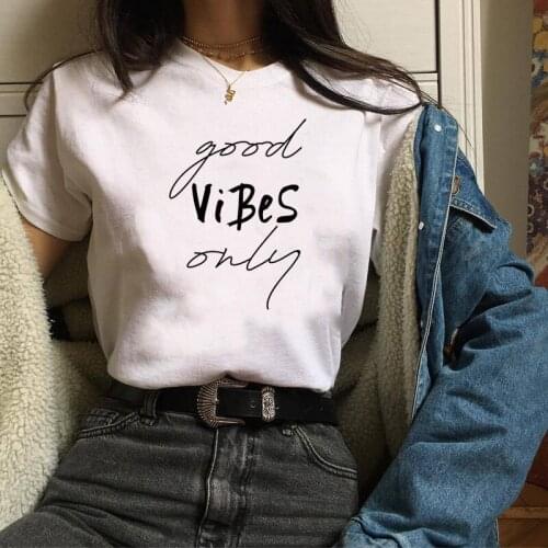 Only Good Vibes Tees Women Harajuku Short Sleeve T Shirt Female Letter Print Independence Day T shirt Camisetas Mujer_T-Shirts