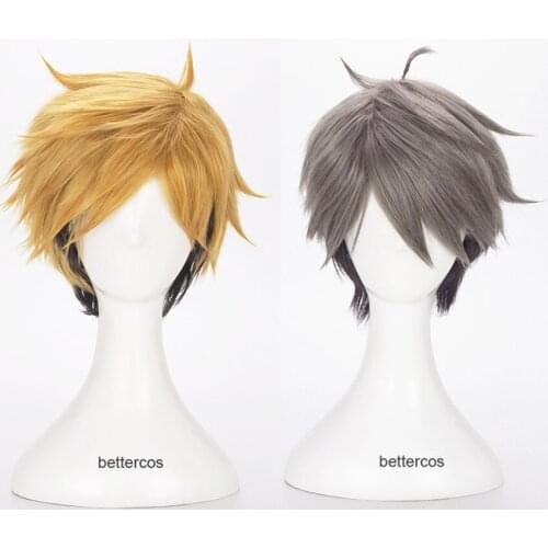 Haikyuu!! Miya Osamu Black Brown Cosplay Wig Miya Atsumu Short Black Blonde Heat Resistant Synthetic Hair Wig + Wig Cap