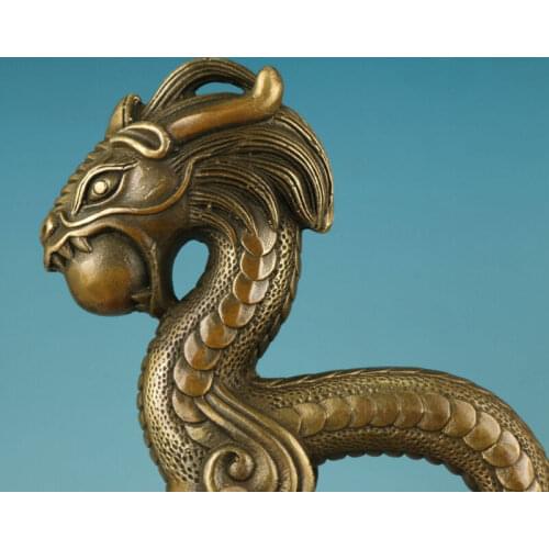 Chinese Copper Bronze Hand Carved Dragon Statue Cane Walking Stick Head