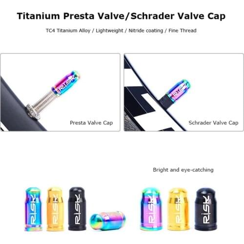 RISK Bicycle tire valve Lightweight Titanium Alloy Mountain Road Bike Bicycle Tire Valve Cap Air Nozzle Dust Cover 2pcs/box
