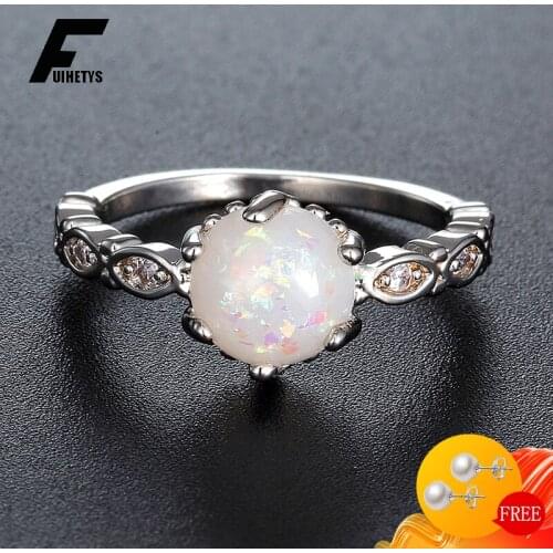 BaliJelry Trendy Women Ring 925 Silver Jewelry Accessories Round Opal Gemstone for Wedding Engagement Party Gift Wholesale Rings