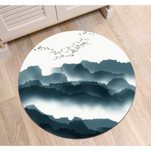 Indoor Round Living Room Cushion Bedroom Floor Area Rugs Bathroom Non-Slip Carpets Home Door Mat Ink And Wash Landscape Mountain