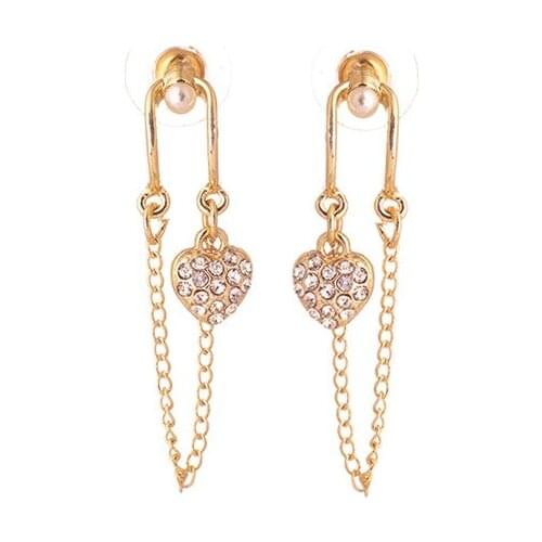 Korean Temperament Love Gold Chain Earrings Long Tassels Pearl Rhinestone Heart Thin Earrings for Women Girl Birthday Gift