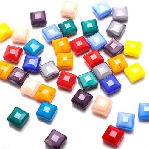 20Pcs/Lot Crystal Square Pendants Purple 14MM Faceted Glass Flat Stone Beads For DIY Making Charms Necklace Crystals Jewelry