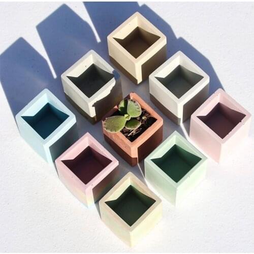 Round Square Diamond Flowerpot Concrete Silicone Mold Candle Container Mold Mini Cement Pot Mold Plant Pot Mold