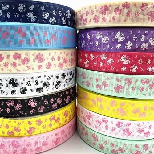 New 5yards 25mm Grosgrain Printed Butterfly Ribbons for Wedding Christmas Party Decorations DIY Bow Craft Ribbons Supplies