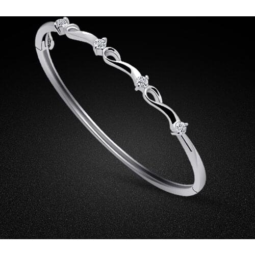 Minimalist Womens 925 Silver Bracelet-Noble Sterling Silver Zircon Pendant Bracelet-54mmX50mm Girl Charm Jewelry Accessory