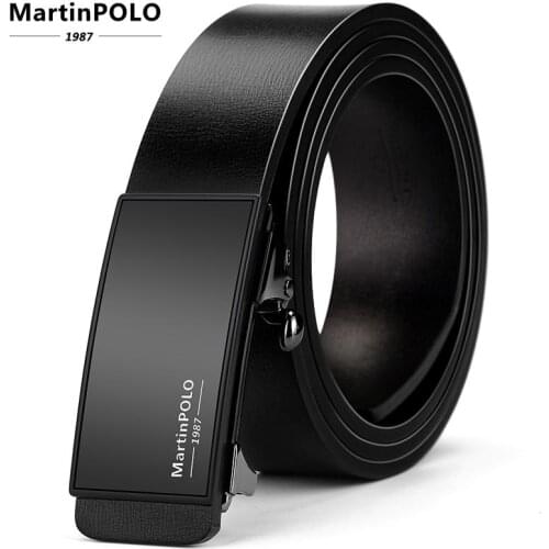 MARTINPOLO leather Belt men cowhide Strap for male alloy buckle Automatic designer Belts Business black cummerbunds MP01601P
