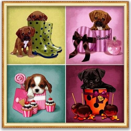 Animal Dog Terrier DIY Embroidery Cross Stitch 11CT Kits Craft Needlework Set Printed Canvas Cotton Thread Home Decoration New