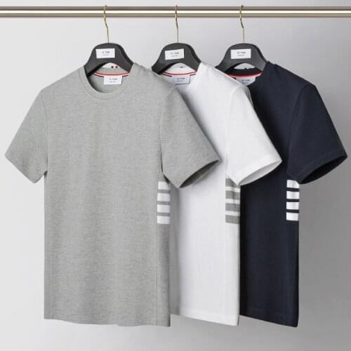 2021 New Fashion TB THOM Brand T-Shirt Men Women Short Sleeve Casual Clothing Loose Solid Striped Summer O-neck Cotton Shirts